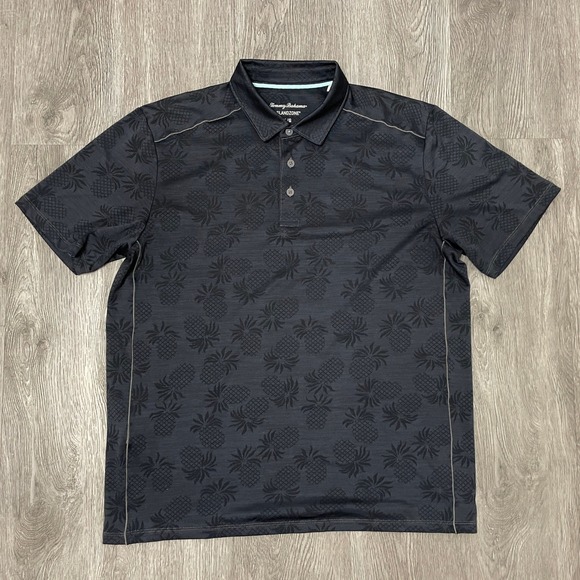 Tommy Bahama Other - Tommy Bahama Polo Shirt Mens Large Black IslandZone Pineapple Print Short Sleeve